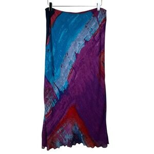 Carole Little Skirt Womens 12 Watercolor Abstract Art Chiffon A Line Long Boho